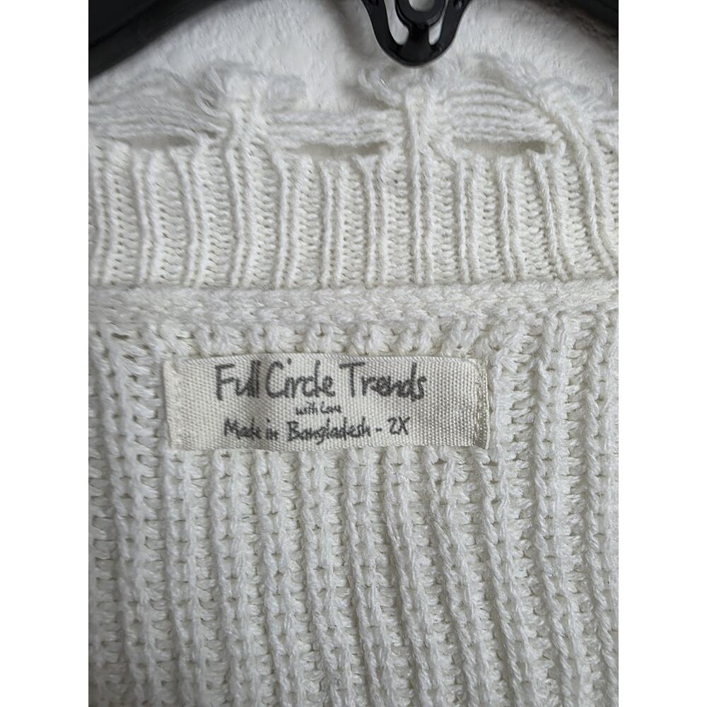 Women’s Distressed Frayed Cream Sweater 2x Long Sleeve Button V Neck - Picture 3 of 9